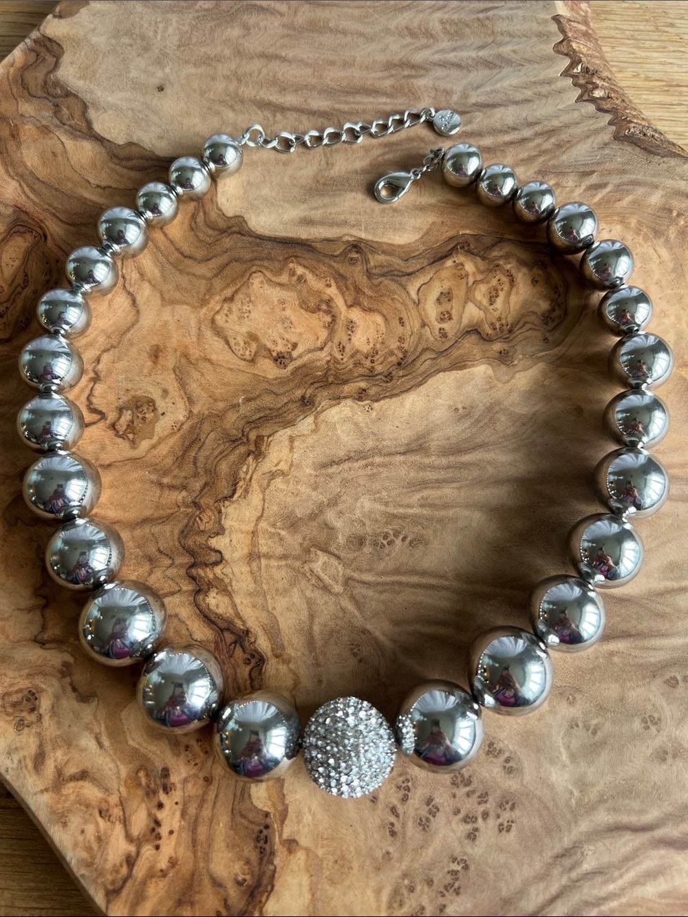 Alfani Silver-Tone Beaded Necklace with Crystal Pavé Globe